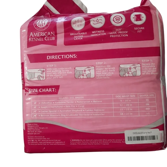 AKC Disposable Female Dog Diapers - Pink 50ct Large - Picture 5 of 7